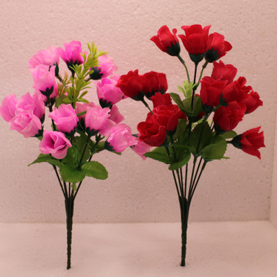 TFH Artificial Rose Flowers Bunches For Room Decoration Pink, Maroon Rose Artificial Flower(30 cm, Pack of 2, Flower Bunch)