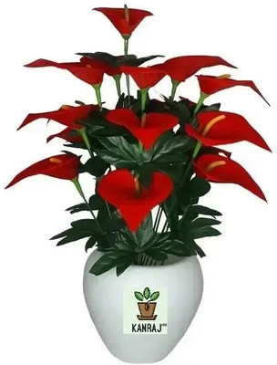 KanRaj artificial flowers bunch for vase big Red Wild Flower Artificial Flower  with Pot(40 cm, Pack of 1, Flower with Basket)