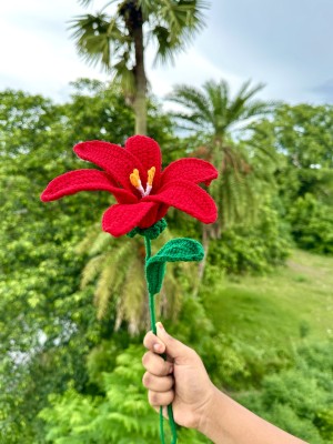 ReverseWheel ReverseWheel Handmade Aesthetic Lily Crochet Flower Pack of 1 Green, Red, Yellow Lily Artificial Flower(36.8 cm, Pack of 1, Single Flower)