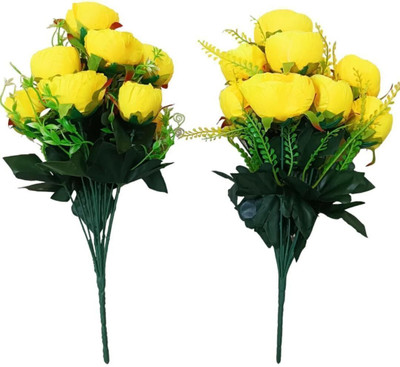 MIFADECOR Flower Bunch, Artificial Beautiful Roses For Home Decoration(15 inch, Pack of 2) Yellow Rose Artificial Flower(38 cm, Pack of 2, Flower Bunch)