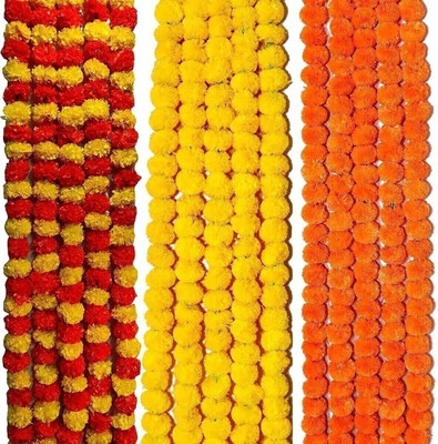 Newville 15 PC Combo Home Decoration Diwali puja Temple Multicolor Marigold Artificial Flower(155 cm, Pack of 15, Garlands)