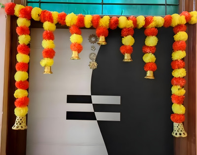 WDecor Yellow, Orange Marigold Artificial Flower(175 cm, Pack of 2, Garlands)