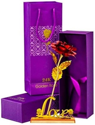 ANSHKIT Gold Plated Artificial Red Rose with Love stand - Valentines without box Red, Gold Rose Artificial Flower(10 inch, Pack of 1, Single Flower)