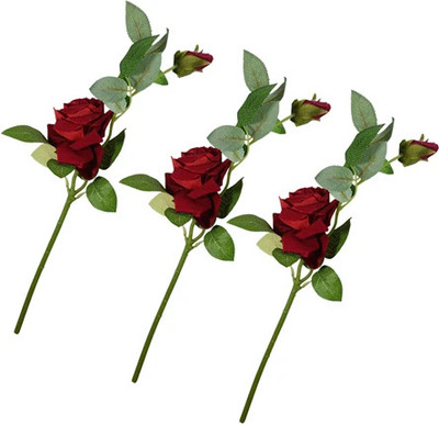 Bloom Boom VELVET RED ROSE.3/artificial flower bunch 1.Stick for home decoration Red Rose Artificial Flower(30 cm, Pack of 3, Flower Bunch)