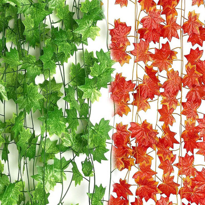 Averon Artificial Ivy Garlands Plant Greenery Hanging Vine Creeper Home Decor (4 pcs) Green, Orange Westeria Artificial Flower(69 cm, Pack of 4, Vine & Creepers)