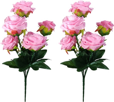 Bloom Boom 7-STICKS/BABYPINK.ROSE./ARTIFICIAL FLOWERS BUNCH FOR HOME DECORATION Pink Rose Artificial Flower(35 cm, Pack of 2, Flower Bunch)