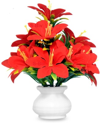 Anuash Flowers with Pot table Decoration use for Gift to your loveone, Red Wild Flower Artificial Flower  with Pot(5.9 inch, Pack of 1, Flower with Basket)