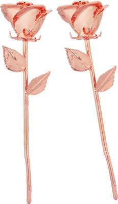 SanaarGold 12 Inch Real Rose in Rose Gold Romantic Gift for Wife,Girlfriend,Anniversary Pink Rose Artificial Flower(30.48 cm, Pack of 2, Single Flower)