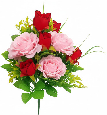 SAMPRA Flower Bunch with 12 Rose Flowers Multicolor Rose Artificial Flower(32 cm, Pack of 12, Flower Bunch)