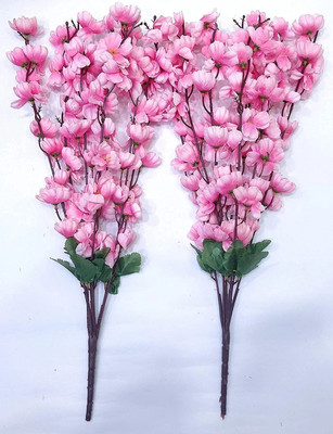 HOF DECO Pink Cherry Blossom Artificial Flower(22 cm, Pack of 2, Flower Bunch)