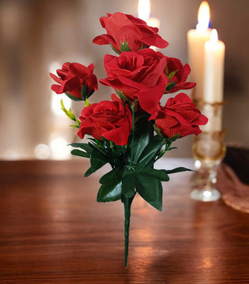 Bloom Boom VELVET RED ROSE.1/artificial flower bunch 7.Stick for home decoration Red Rose Artificial Flower(33 cm, Pack of 1, Flower Bunch)