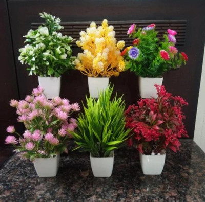 Jaymaa Collection Multicolor Wild Flower Artificial Flower  with Pot(7 cm, Pack of 6, Flower with Basket)