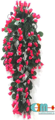 OM COLLECTIONS Artificial Creepers hanging flower Pink, Green Rose Artificial Flower  with Pot(34 cm, Pack of 3, Vine & Creepers)