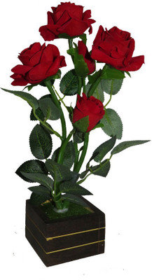 YSK Creation Multicolor Rose Artificial Flower  with Pot(12 inch, Pack of 1, Flower with Basket)
