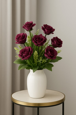 Faith enterprise Faith Enterprise Bunch Of 10 Sticks With 7 Flowers For Decoration Purple Rose Artificial Flower(33 cm, Pack of 1, Flower Bunch)