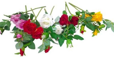 DNEnterprises Artificial Rose Flower Sticks Multicolor Set of 10 Roses for Vase Decor Orange, Pink, Red, White, Yellow Rose Artificial Flower(15 inch, Pack of 1, Flower Bunch)