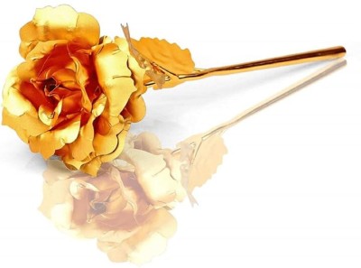 Rop Golden Rose Flower Gift for Girl Friend, Valentines Day Gift for Wife, Women. Gold Rose Artificial Flower(10 inch, Pack of 1, Single Flower)