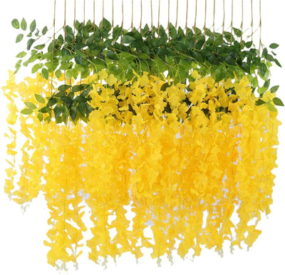APNAA Agency Yellow Westeria Artificial Flower(43.2 cm, Pack of 6, Vine & Creepers)