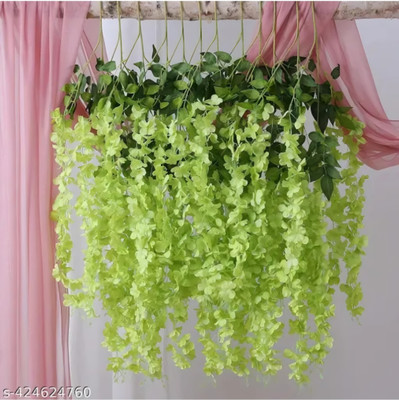 TheLeafAndLight Hanging Flowers Wedding Decoration Green Westeria Artificial Flower(42 cm, Pack of 4, Vine & Creepers)