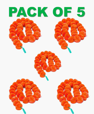 mogal Artificial Flower For Home Decoration (Pack Of 5 ) Orange Marigold Artificial Flower(60 cm, Pack of 5, Garlands)