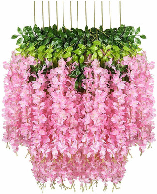 MotiRaj Artificial Hanging Wisteria Vine (Set of 6) Pink, Green Westeria Artificial Flower(109 cm, Pack of 6, Vine & Creepers)