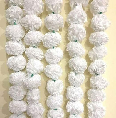 zoanto White Marigold Artificial Flower(60 cm, Pack of 5, Garlands)