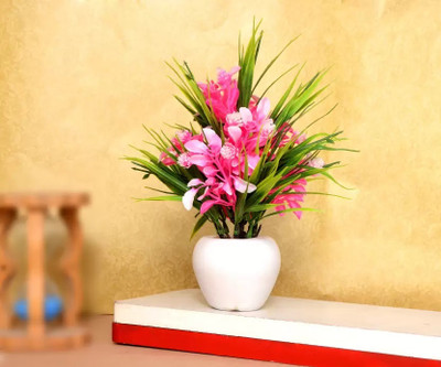 Yash Enterprises Pink Artificial Plant Pink Chrysanthemum Artificial Flower  with Pot(18 cm, Pack of 1, Flower with Basket)