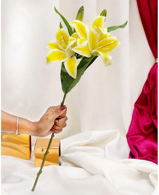 Satyam Kraft 3 Head Lily Artificial Flowers Sticks for Home Decoration and Craft (Yellow, Pack of 1). Yellow Lily Artificial Flower(18 cm, Pack of 1, Flower Bunch)