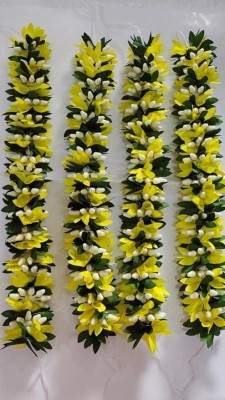 PMW Artificial Flower Mala - Pack of 4 - Dance Accessories - Lemon Yellow Colour Yellow Jasmine Artificial Flower(5 cm, Pack of 4, Flower Bunch)