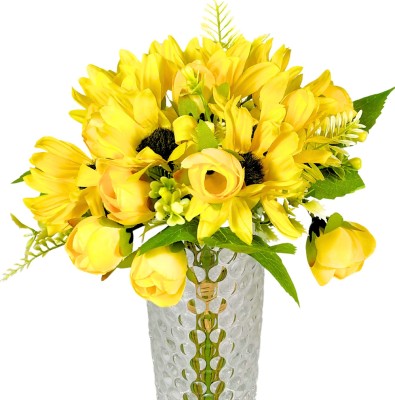 Dekorly Artificial Flower Bunch For Home Bedroom Living Room Bouquets Real Touch Décor Yellow Peony, Sunflower, Rose Artificial Flower(30 cm, Pack of 1, Flower Bunch)