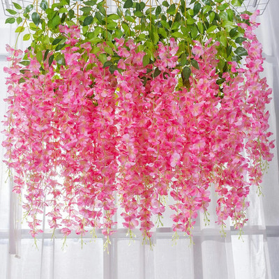 MotiRaj Artificial Wisteria Vine Ratta for Wedding Party Home Decor (Pink) Pack of 12 Pink Westeria Artificial Flower(109 cm, Pack of 12, Vine & Creepers)