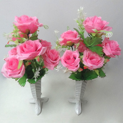 OM COLLECTIONS Paper Rose artificial Flower Pink Rose Artificial Flower  with Pot(13 inch, Pack of 2, Flower Bunch)