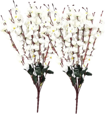 Procyon White Orchids Artificial Flower(55 cm, Pack of 2, Flower Bunch)