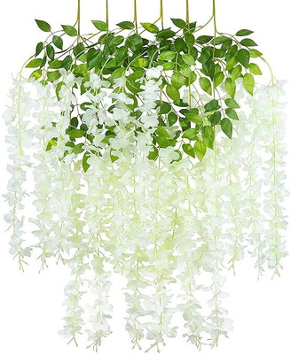 well art gallery Well Art Gallery Artificial Flower Wisteria Hanging Vine for Home Decoration White Westeria Artificial Flower(110 cm, Pack of 6, Vine & Creepers)