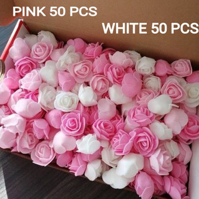 Nilam 100 PCS Artificial Foam PINK And WHITE Rose Flower for Home Decoration Items White, Pink Rose Artificial Flower(3 cm, Pack of 100, Single Flower)