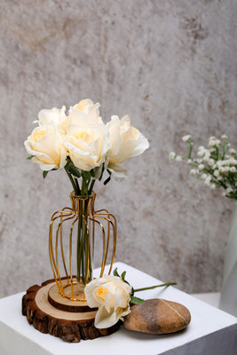 Satyam Kraft 1 Bunch Artificial Rose Flower for Home, Office, Bedroom Decoration White Rose Artificial Flower(7 cm, Pack of 1, Single Flower)