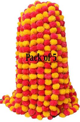DUOFU Fluppy Multicolor Marigold Artificial Flower(152 cm, Pack of 5, Vine & Creepers)