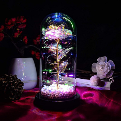 perxoo Galaxy Rose Flower, Forever Rose Light in Acrylic Dome Multicolor Rose Artificial Flower(15 cm, Pack of 1, Single Flower)