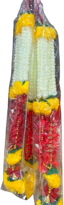 Signature Artificial flower mala for Photo Frame and God Idol - Red and White Multicolor Marigold Artificial Flower(30 cm, Pack of 1, Garlands)