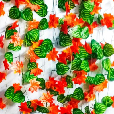 Ramarch 1 green bail 1 orange bail string decoration for around area Green, Orange Ballmum Artificial Flower(180 cm, Pack of 2, Vine & Creepers)