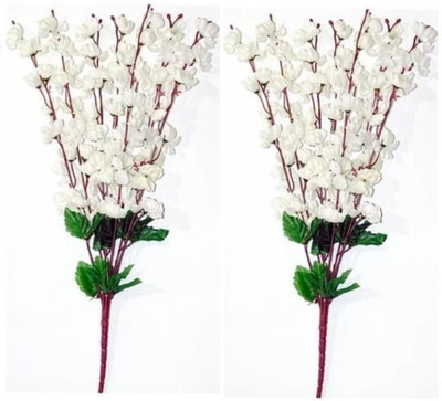 GOVIC Artificial White Blossom Flower Bunch for Home Decor Office | Artificial Bunches White Orchids Artificial Flower(22 inch, Pack of 2, Flower Bunch)