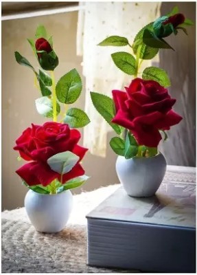 RS Collection Wild Artificial Plant with Pot (26 cm, Red) Green, Red, White Rose Artificial Flower  with Pot(26 inch, Pack of 1, Single Flower)