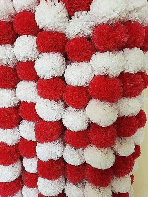 MIFADECOR Marigold Garland Artificial Flowers/Genda Phool Mala/Festive Decor (52inch) Red, White Marigold Artificial Flower(132 cm, Pack of 10, Garlands)