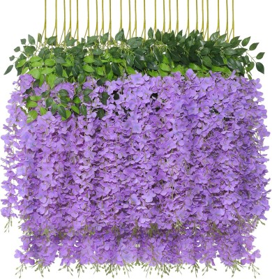 Lavidi Elegant Artificial Wisteria Hanging Flower Garland with Cascading White Blossoms Purple Westeria Artificial Flower(65 cm, Pack of 4, Garlands)