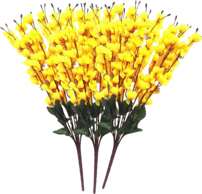 Procyon Yellow Orchids Artificial Flower(55 cm, Pack of 3, Flower Bunch)