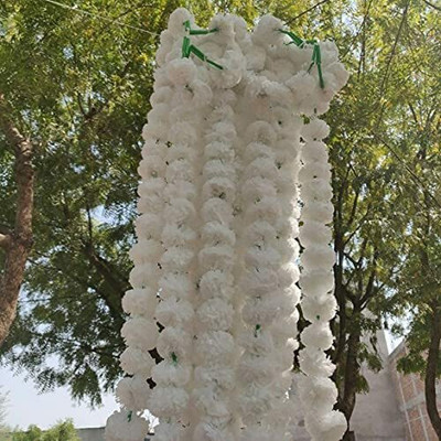 zoanto White Marigold Artificial Flower(150 cm, Pack of 10, Garlands)