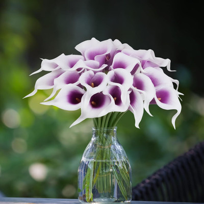 Ikko Artificial Calla Lily Flowers, 9 Stems, Real Touch Soft PU, Home & Diwali Decor White, Purple Callalily Artificial Flower(34 cm, Pack of 9, Single Flower)