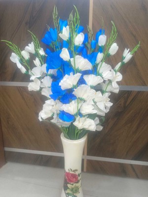 DNEnterprises Artificial Gladiolus Flowers Bunch Combo Pack for Home Decoration(60cm) White, Blue Gladiolus Artificial Flower(23.62 inch, Pack of 2, Flower Bunch)