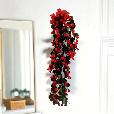 Akaar Akaar Decor Artificial Rose Bud Falling in Red Red Rose Artificial Flower(82 cm, Pack of 1, Flower Bunch)