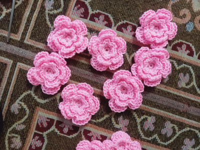 Kusum Creation Yellow crochet flowers, 3-layer flower. Use in art, decoration, dress etc Pink Rose Artificial Flower(4 cm, Pack of 10, Single Flower)